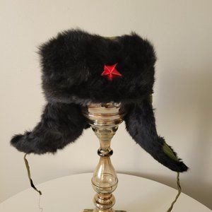 Vintage China Military Ushanka Fur Hat with Red Star